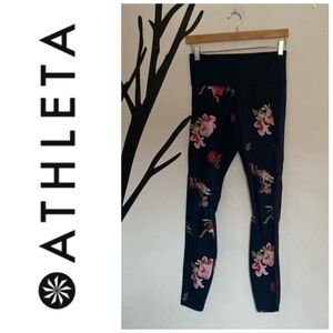 Athleta navy floral print full size leggings, S
